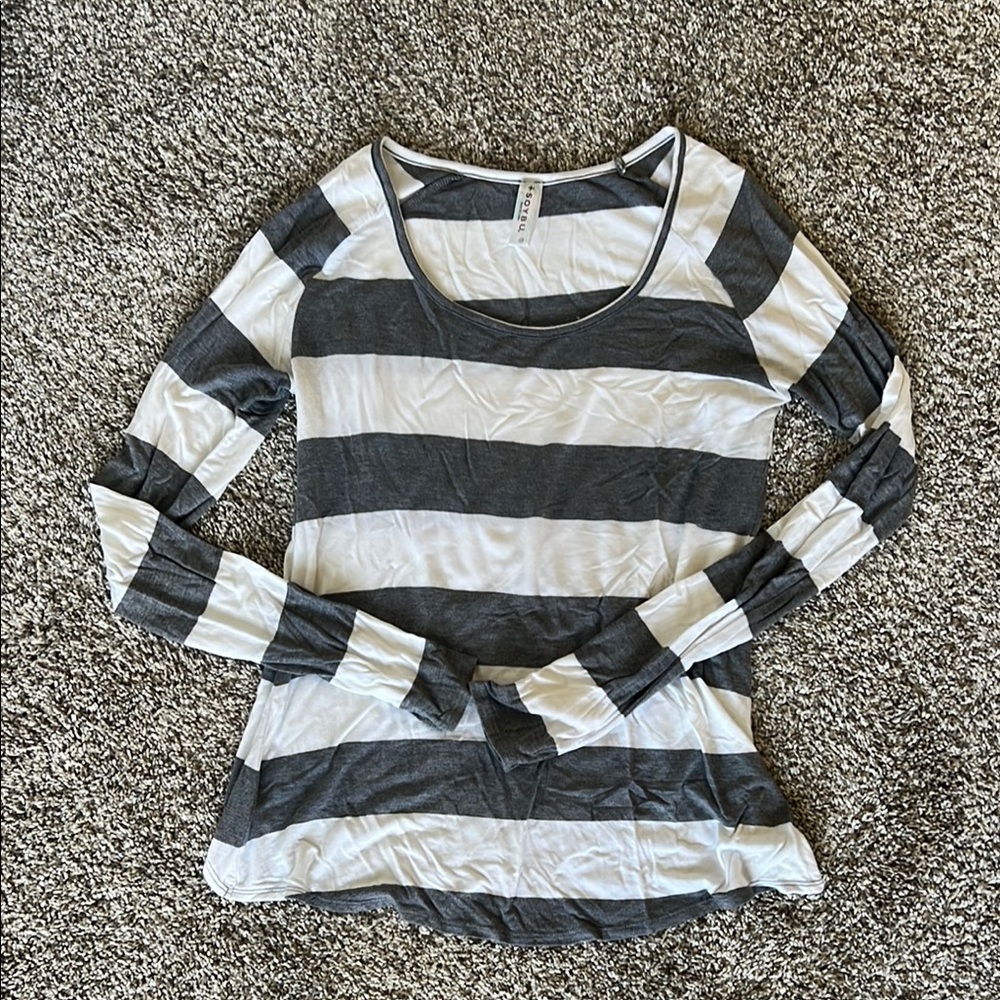 Soybu Gray and White Striped Long Sleeve Top